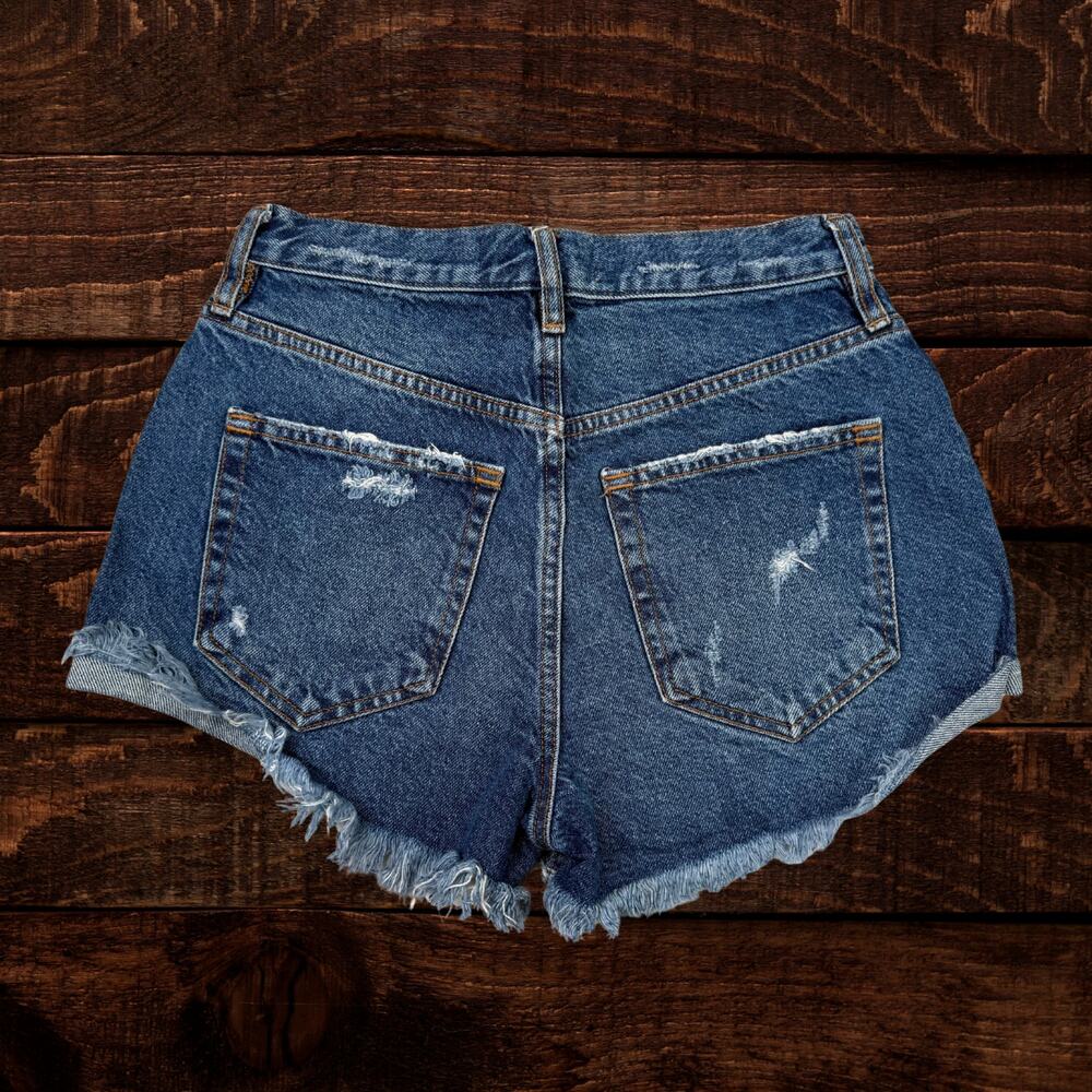 Free People We the Free High Waist Distressed Frayed Denim Cutoff Shorts Size 25 - Picture 3 of 8